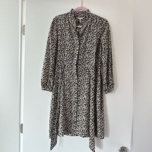 Rebecca Taylor Black and Cream Long Sleeve Leopard Dress